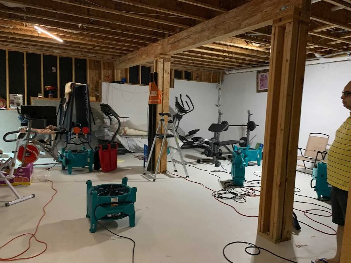 Basement drying equipment setup for Contents Cleaning & Restoration in St. Louis Park